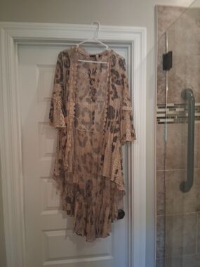 Sheer Animal Print Kimono Duster - Neutral Tan & Black
